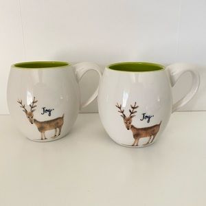 Rae Dunn Magenta Joy Deer Christmas Mugs Set of 2